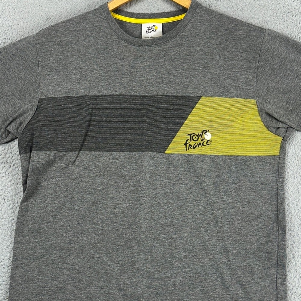 Tour de France Adult Mens T-Shirt Tee Large Grey Green Spell Out Short Sleeve